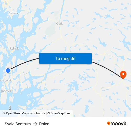 Sveio Sentrum to Dalen map