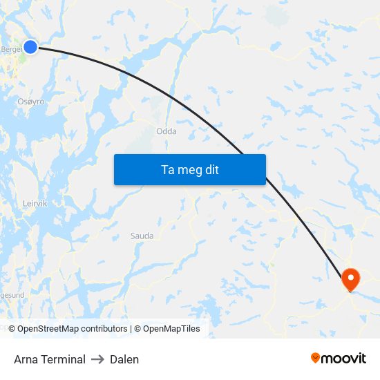 Arna Terminal to Dalen map