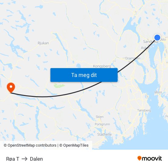 Røa T to Dalen map