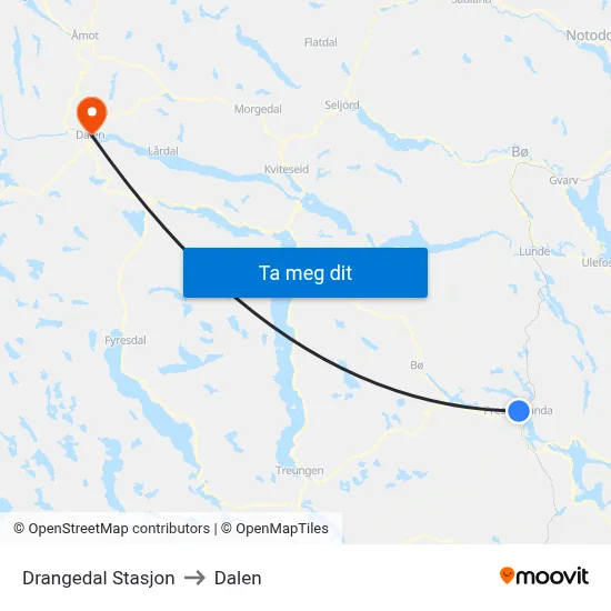 Drangedal Stasjon to Dalen map