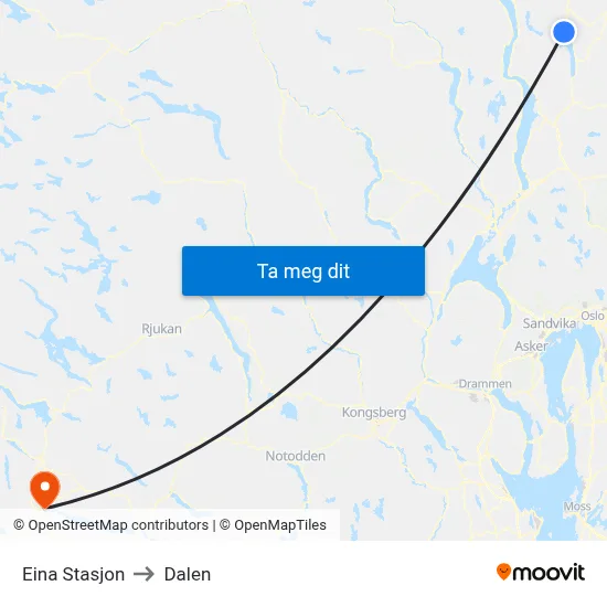 Eina Stasjon to Dalen map