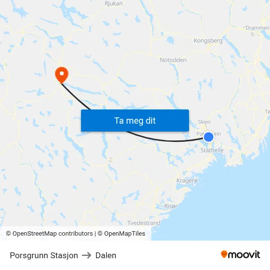 Porsgrunn Stasjon to Dalen map