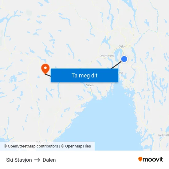 Ski Stasjon to Dalen map