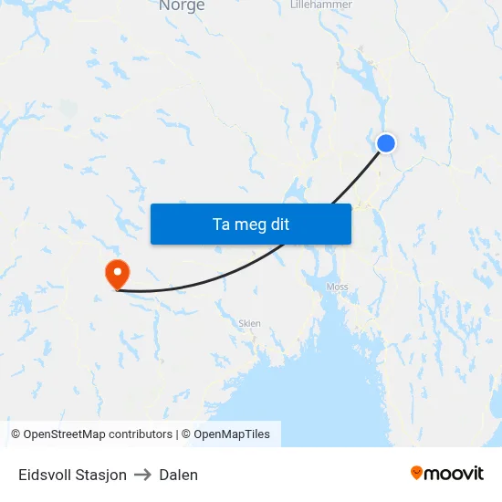Eidsvoll Stasjon to Dalen map