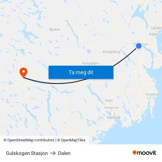 Gulskogen Stasjon to Dalen map
