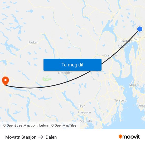 Movatn Stasjon to Dalen map