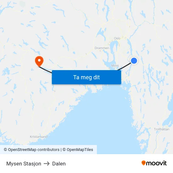 Mysen Stasjon to Dalen map