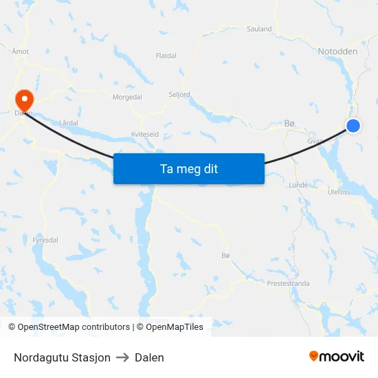 Nordagutu Stasjon to Dalen map