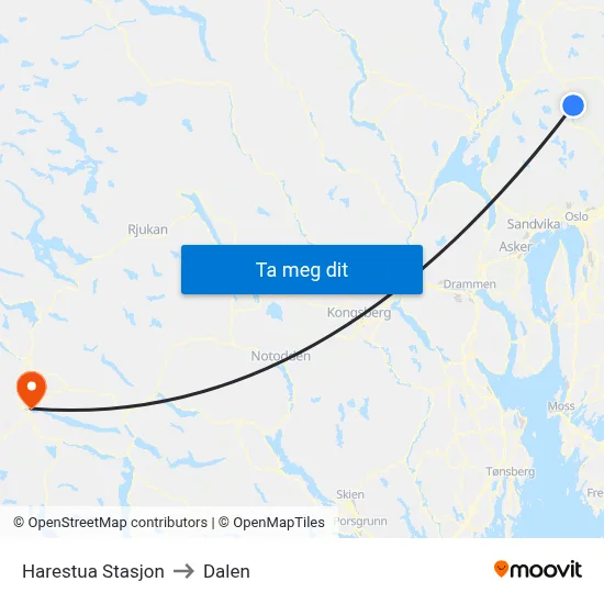 Harestua Stasjon to Dalen map
