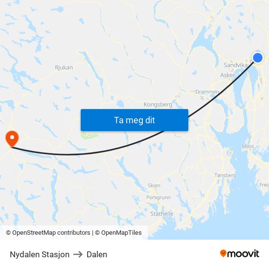 Nydalen Stasjon to Dalen map