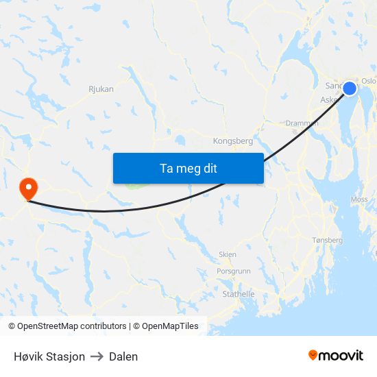 Høvik Stasjon to Dalen map