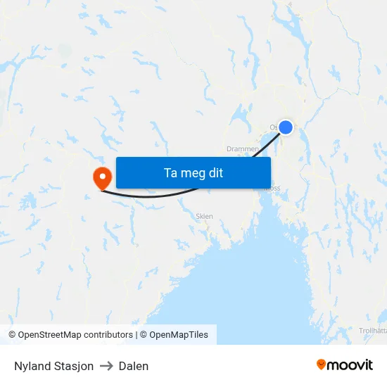 Nyland Stasjon to Dalen map