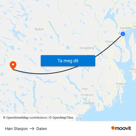 Høn Stasjon to Dalen map