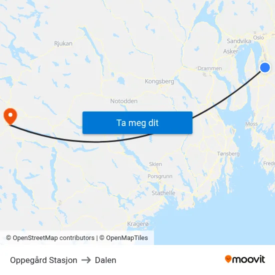 Oppegård Stasjon to Dalen map