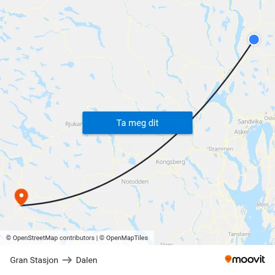 Gran Stasjon to Dalen map