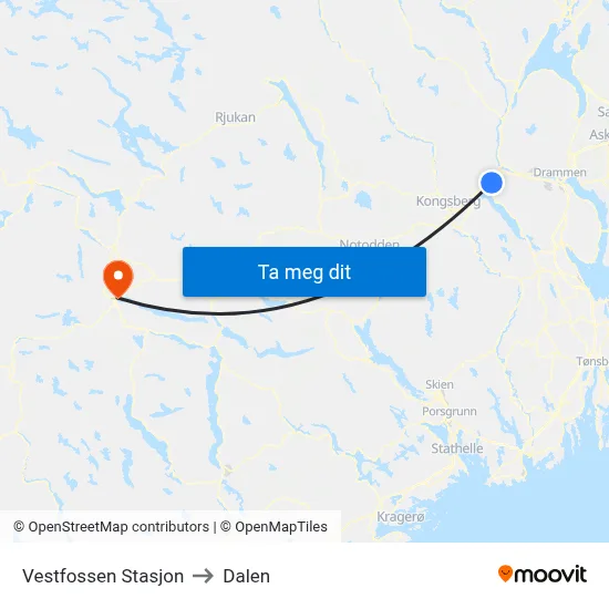 Vestfossen Stasjon to Dalen map