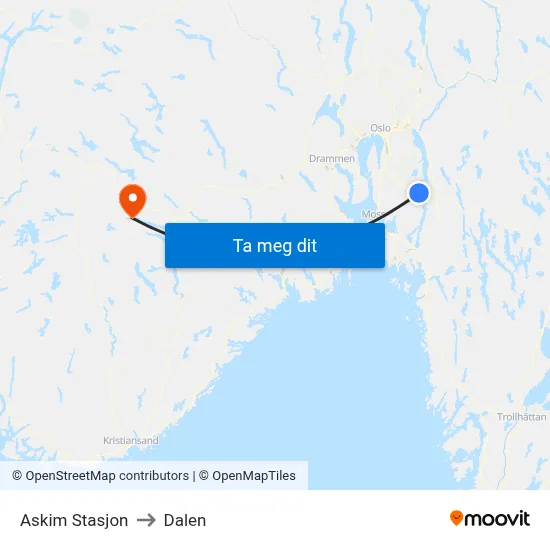 Askim Stasjon to Dalen map
