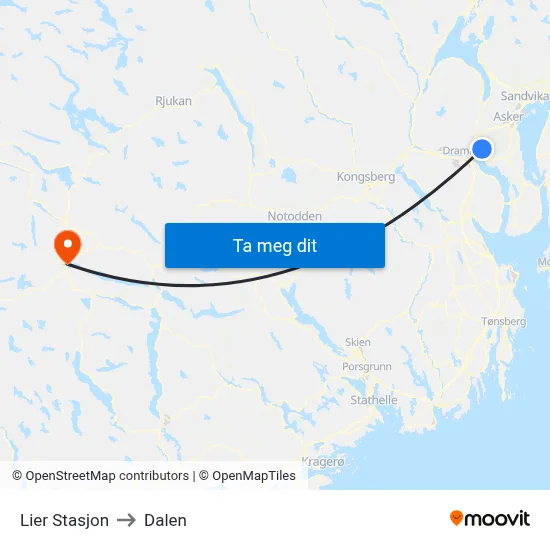 Lier Stasjon to Dalen map