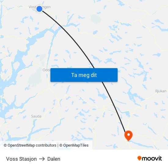Voss Stasjon to Dalen map