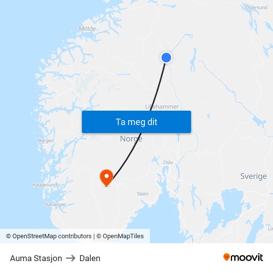 Auma Stasjon to Dalen map