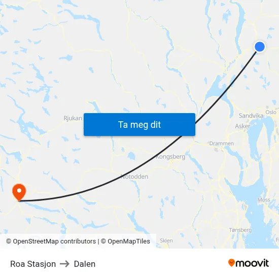 Roa Stasjon to Dalen map