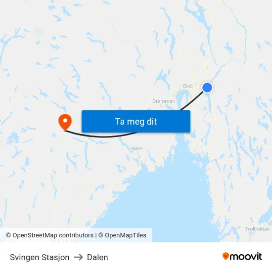 Svingen Stasjon to Dalen map