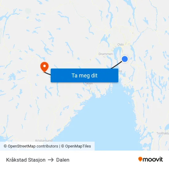 Kråkstad Stasjon to Dalen map