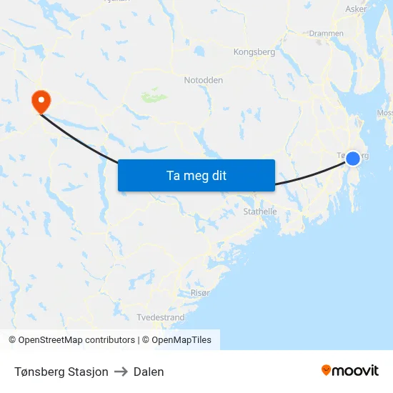 Tønsberg Stasjon to Dalen map