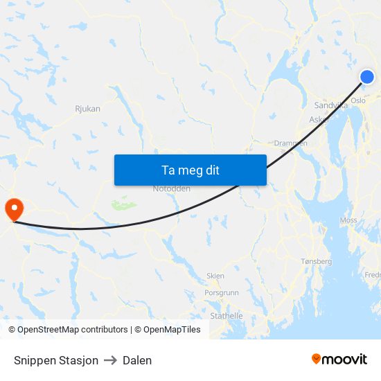 Snippen Stasjon to Dalen map