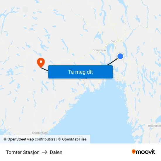Tomter Stasjon to Dalen map