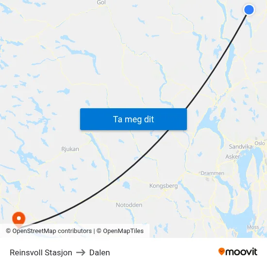Reinsvoll Stasjon to Dalen map