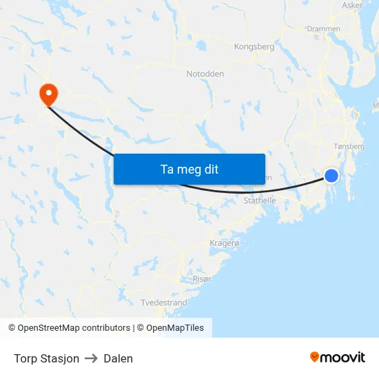 Torp Stasjon to Dalen map