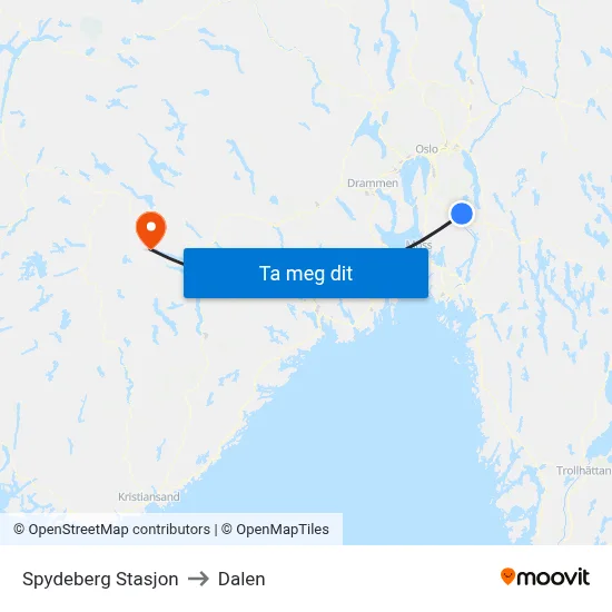 Spydeberg Stasjon to Dalen map