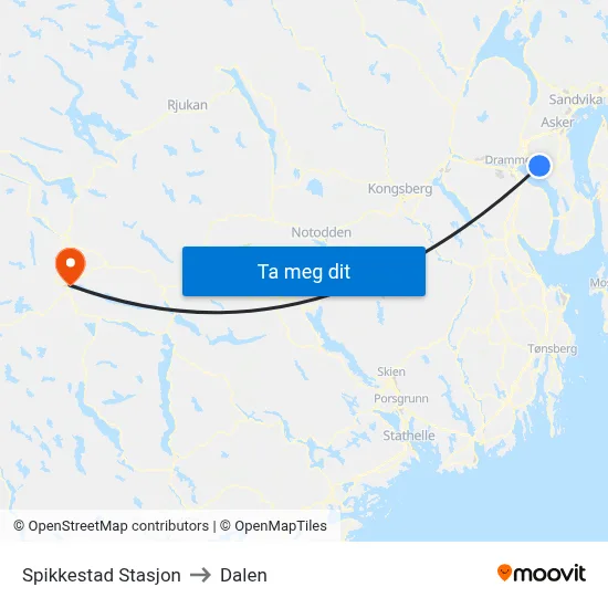 Spikkestad Stasjon to Dalen map