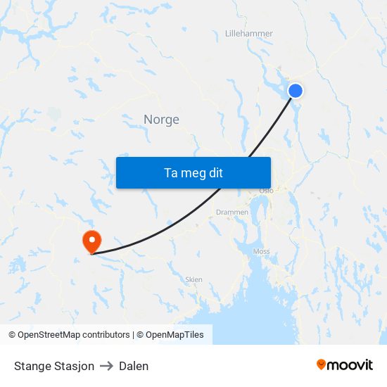 Stange Stasjon to Dalen map