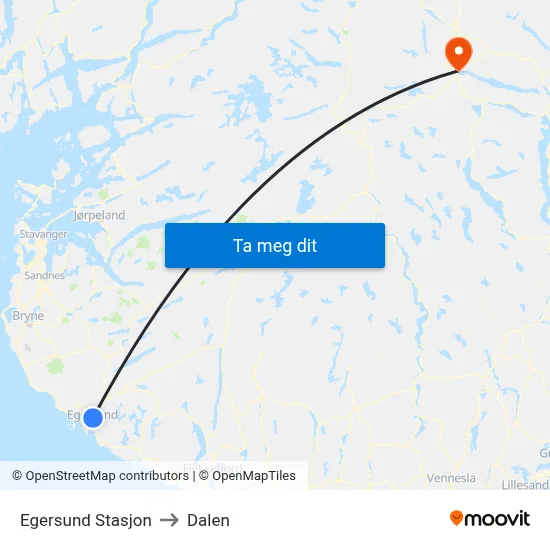 Egersund Stasjon to Dalen map