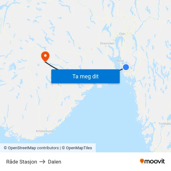 Råde Stasjon to Dalen map