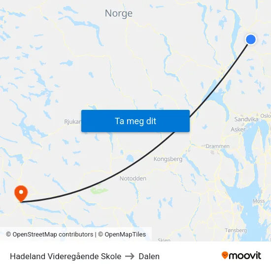 Hadeland Videregående Skole to Dalen map