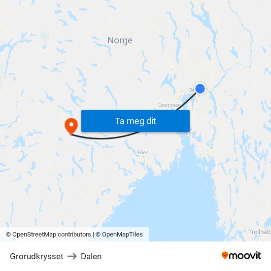 Grorudkrysset to Dalen map