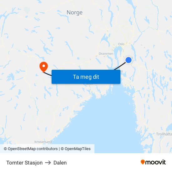 Tomter Stasjon to Dalen map