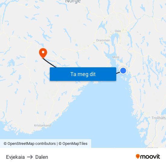 Evjekaia to Dalen map