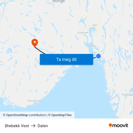 Ørebekk Vest to Dalen map
