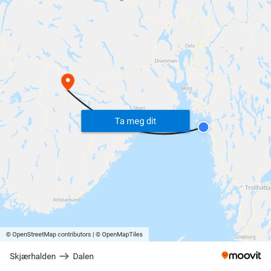 Skjærhalden to Dalen map