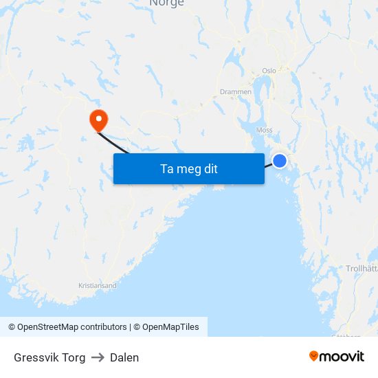 Gressvik Torg to Dalen map