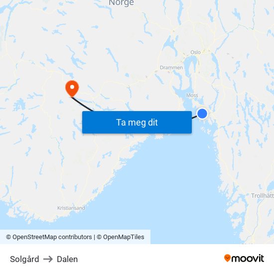 Solgård to Dalen map