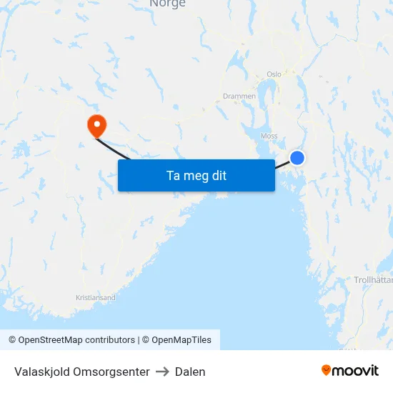 Valaskjold Omsorgsenter to Dalen map