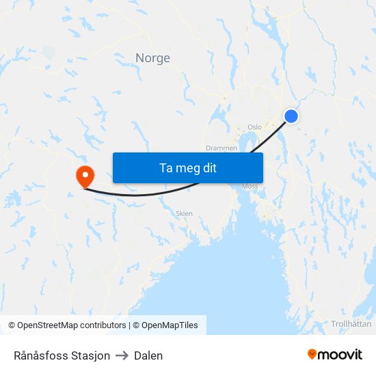 Rånåsfoss Stasjon to Dalen map