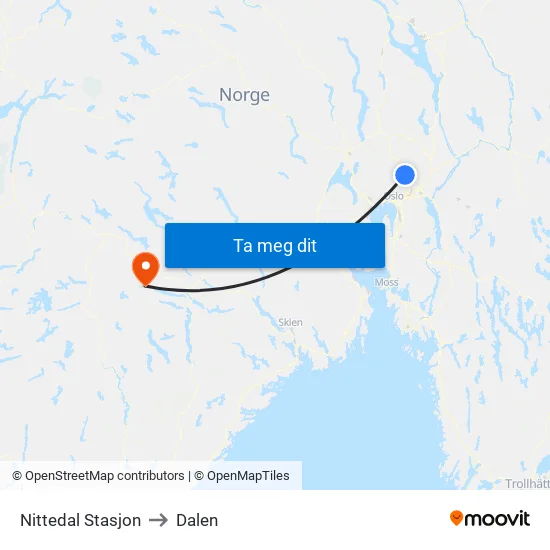 Nittedal Stasjon to Dalen map