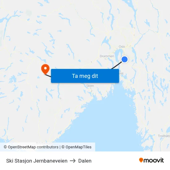Ski Stasjon Jernbaneveien to Dalen map