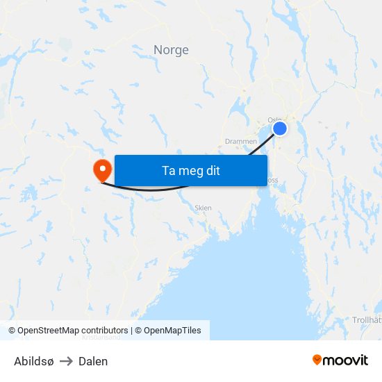 Abildsø to Dalen map
